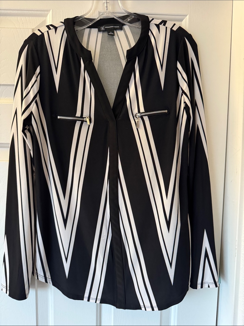 INC International Concepts Black and White Chevron Zip-Pocket Tunic
